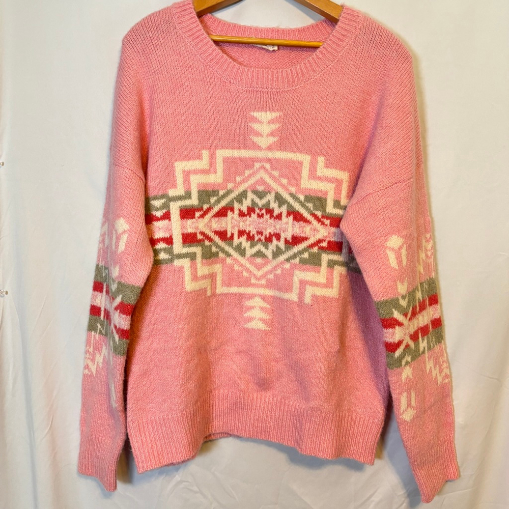 Pink Aztec Pattern Cozy Knit Sweater